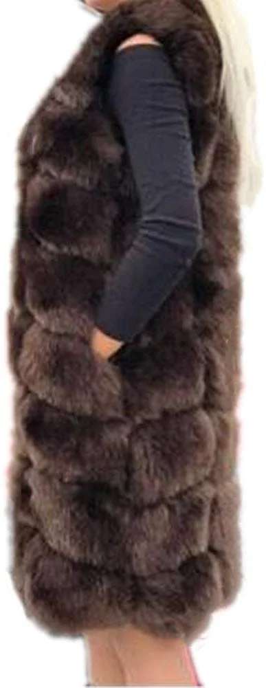 Women's Fur Vest Coat Warm Long Vests Fur Vests Women Faux Fur Vest Coat Outerwear Jacket