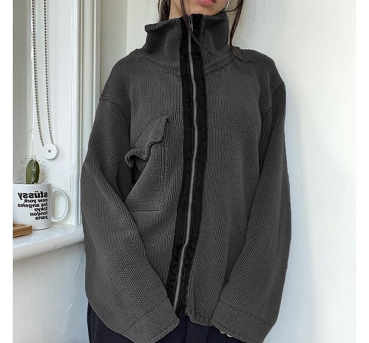 Turtleneck Knit Zip Knit Jacket E659