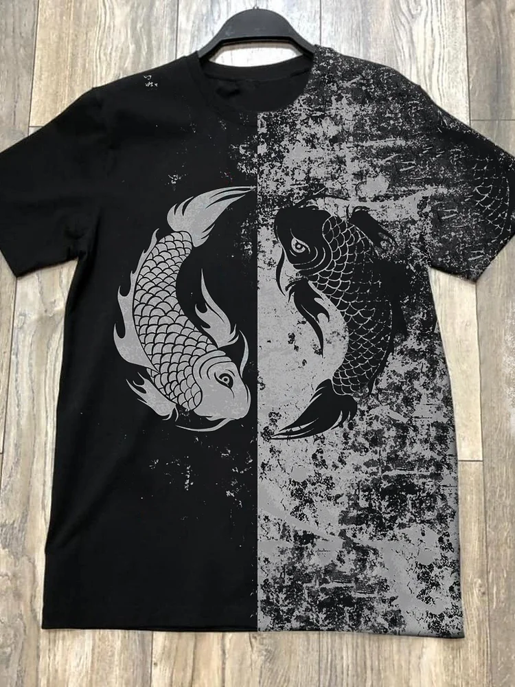 Men's Yin Yang Carp Art Print T-Shirt