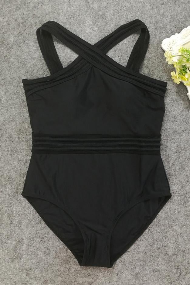 Black High Neck Mesh Sexy One Piece Swimsuit - Shop Trendy Women's Clothing | LoverChic