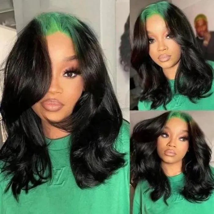Neon Green Root Loose Wave Transparent Lace Front Wig
