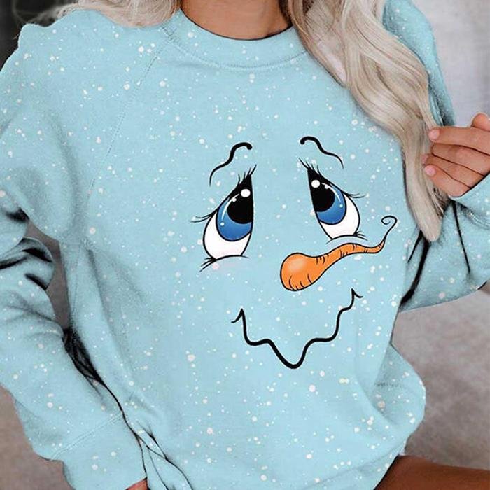 Cute Snowman Face Pullover Sweatshirt