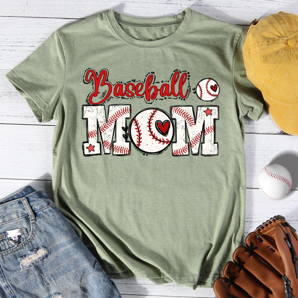 Baseball Mom Round Neck T-shirt-0025456-Guru-buzz