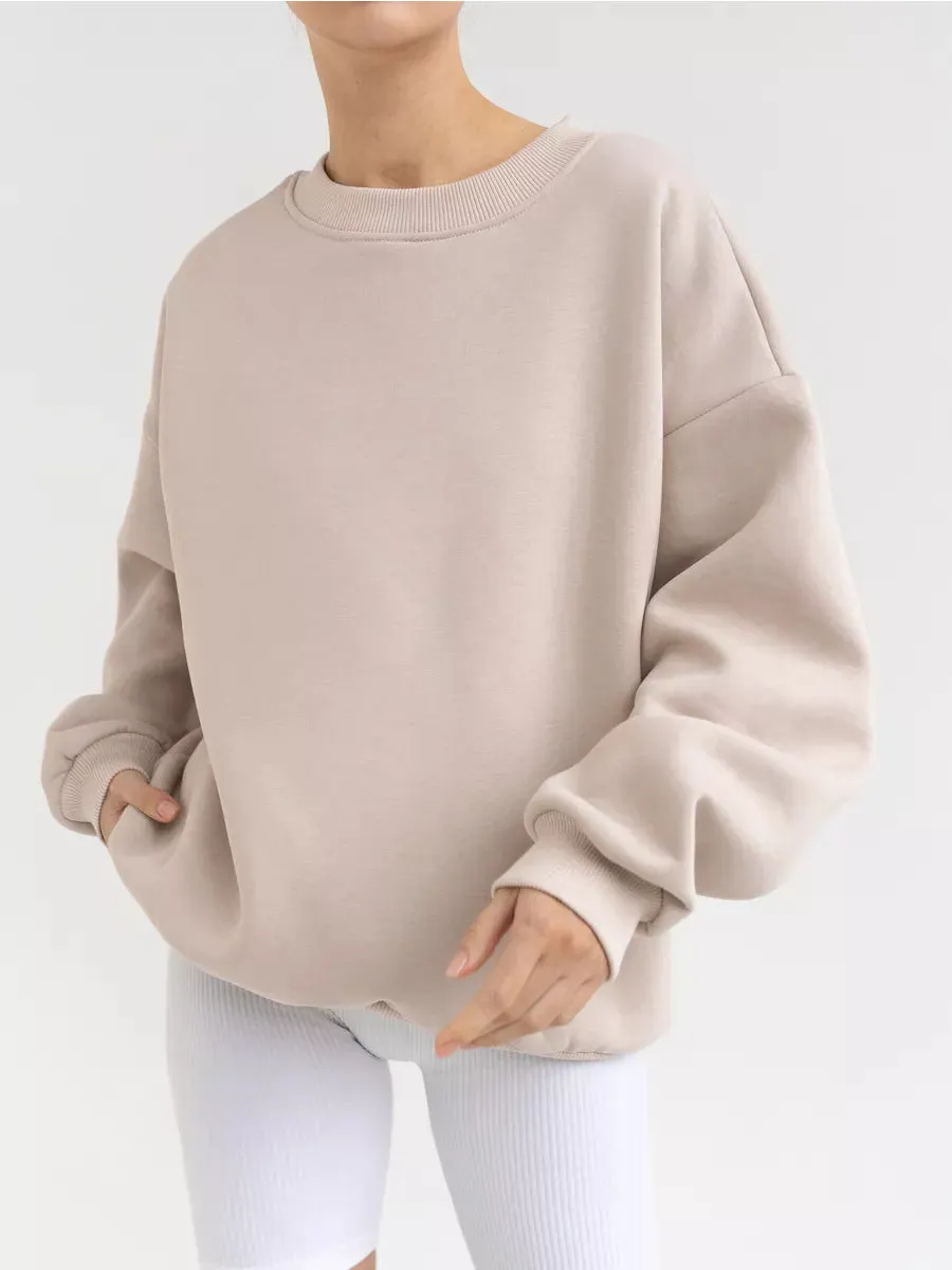 Solid Color long sleeve round neck sweatshirt