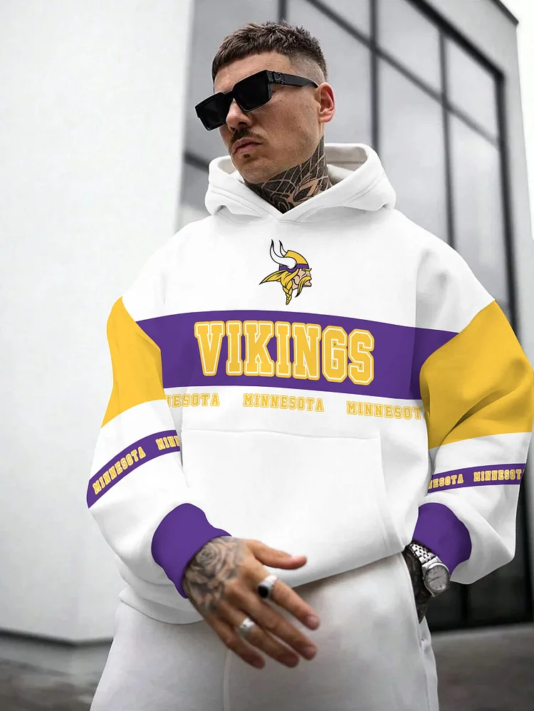 Minnesota Vikings  Printed Hooded Pocket Pullover Hoodie