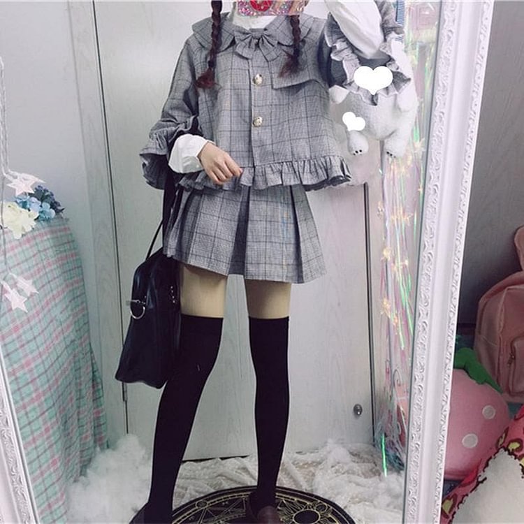 Retro Preppy Style Grid Coat/Skirt SP1710633