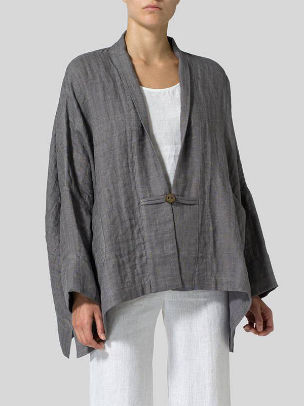 Cotton & Linen Kimono Sleeve Button Top