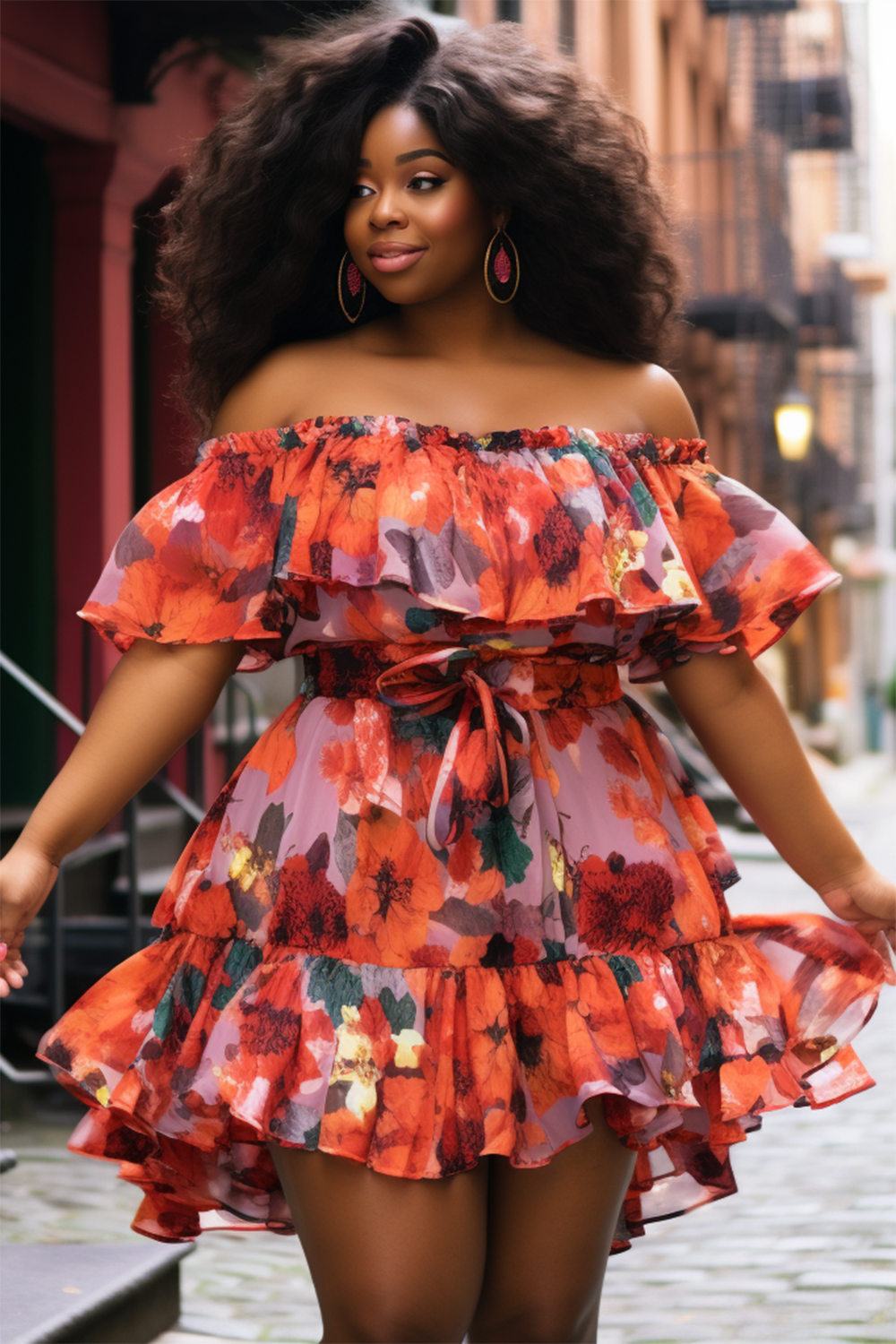 Torrid Womens Red Floral Cold Shoulder Chiffon Wrap Dress Plus 2024 Size 2X 2 Daisy