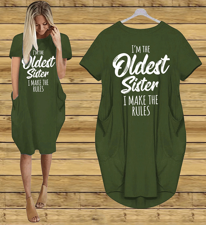 Women's I'm the oldest sister Letter Printed Short Sleeve Pocket Dress socialshop
