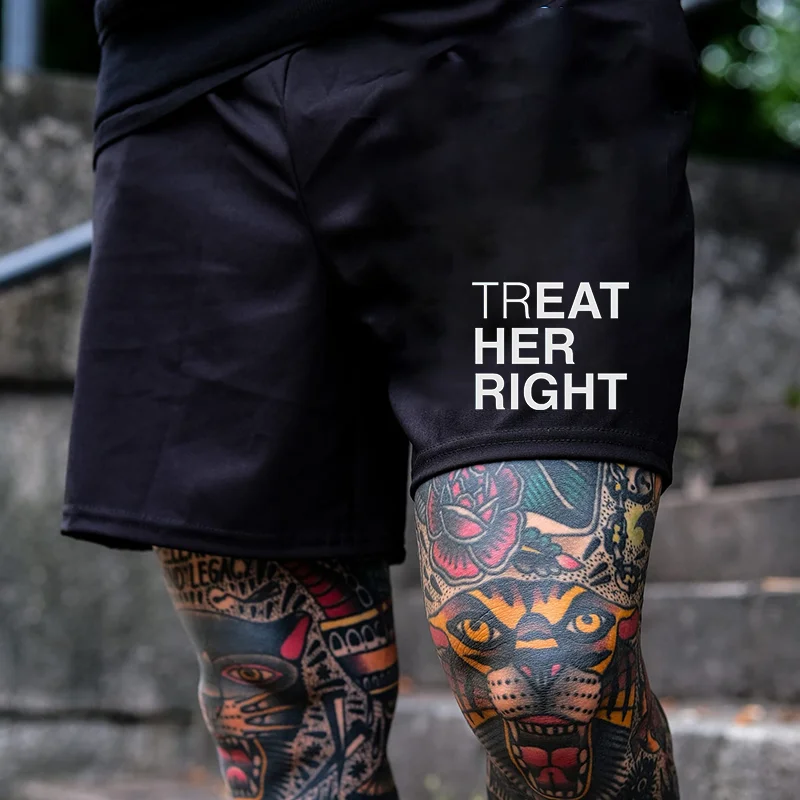 TREAT HER RIGHT Sexy Letter Graphic Casual Black Print Shorts