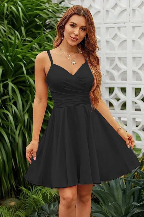 Daisda Shining Pink Spaghetti Strap Sleeveless Ball Gown Pleated Short Dress