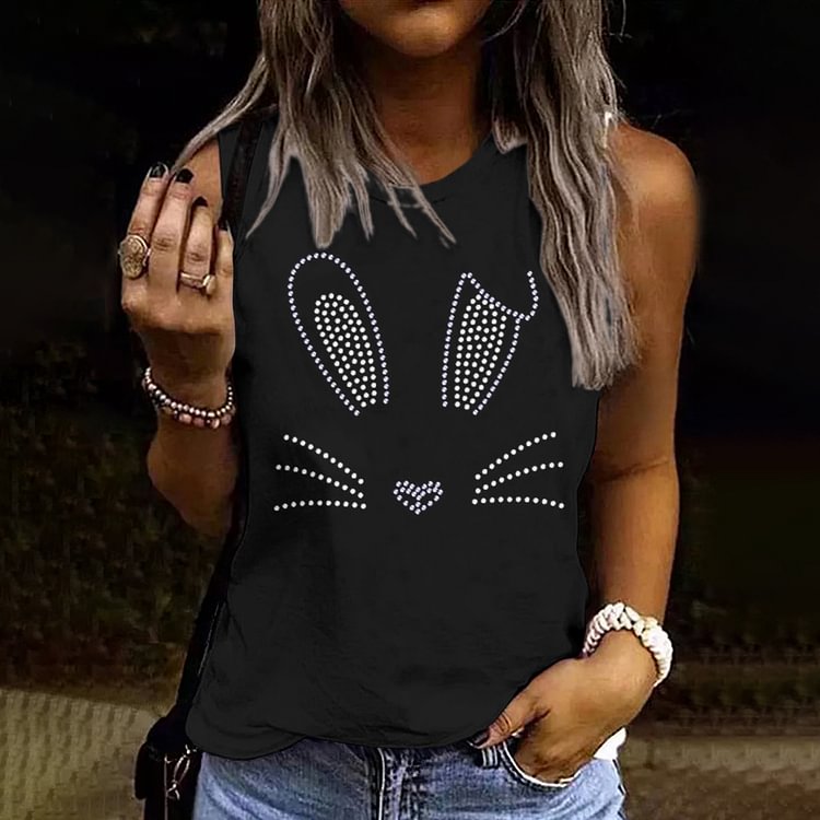 Comstylish Easter Simple Rabbit Print Casual Tank Top