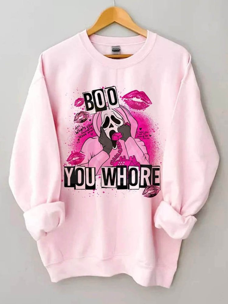 Boo You Whore Telephone Skull Print Sweatshirt