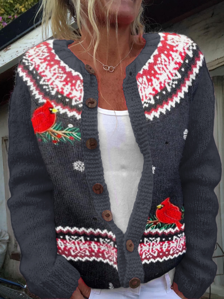 Comstylish Fair Isle Christmas Snowflake Knit Jacquard Sweater Cardigan