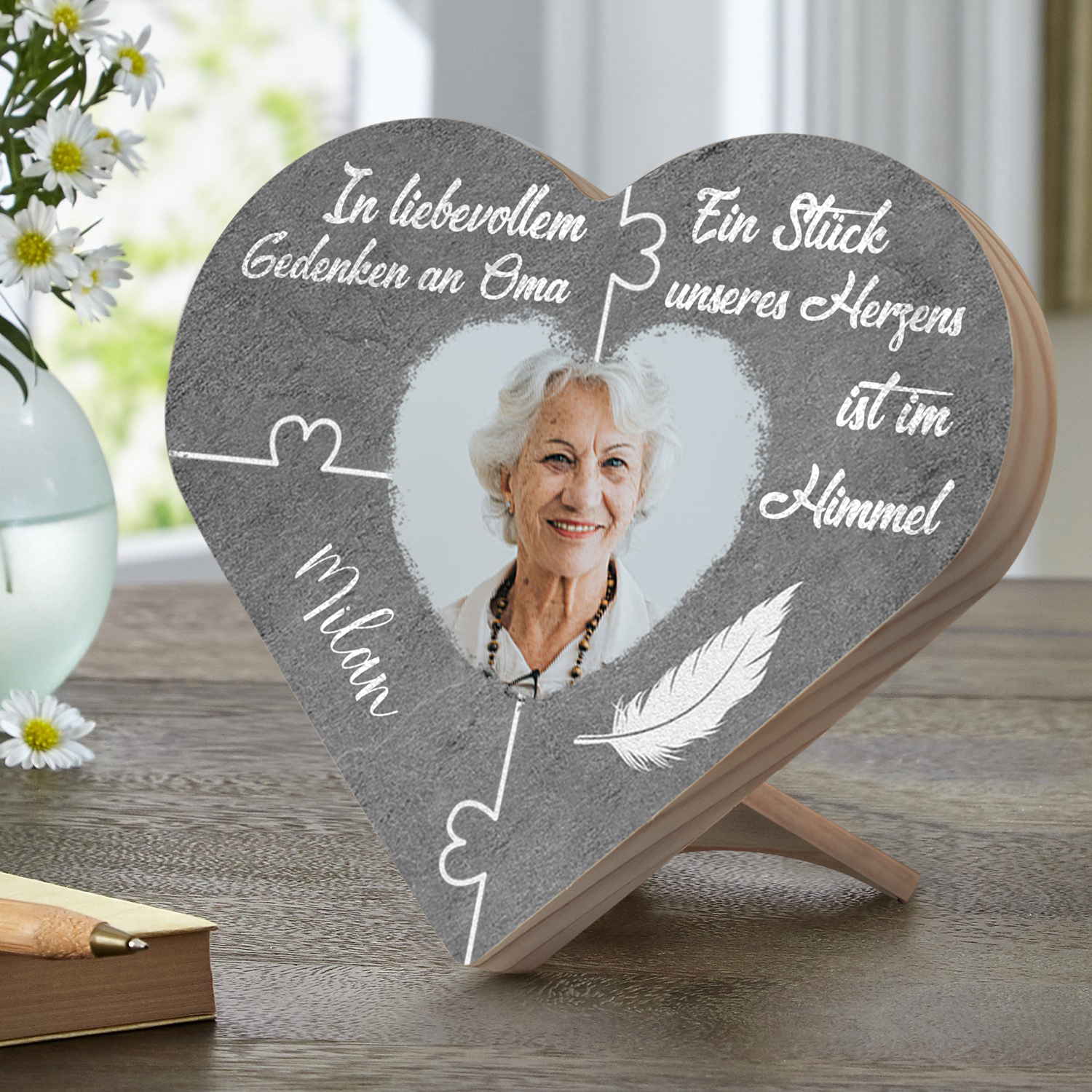 Kettenmachen Personalisiertes Foto & Name Trauer HerzholzDekoIn liebevollem Gedenken an Oma