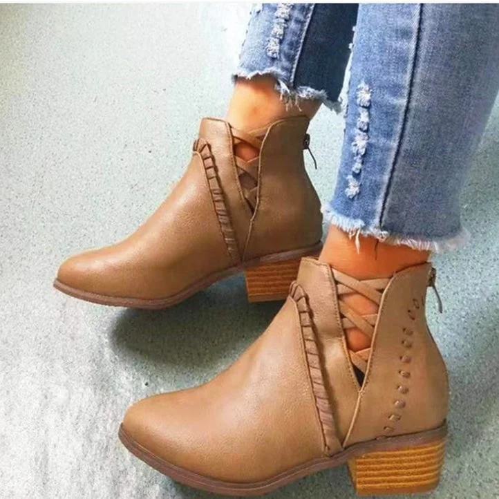 Women's Casual Solid Color Pointy Toe Mid Heel Boots