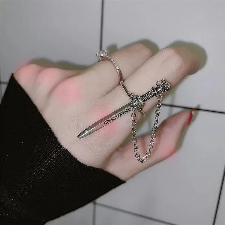Skull Sword Movable Plug-in Finger Ring SP15862