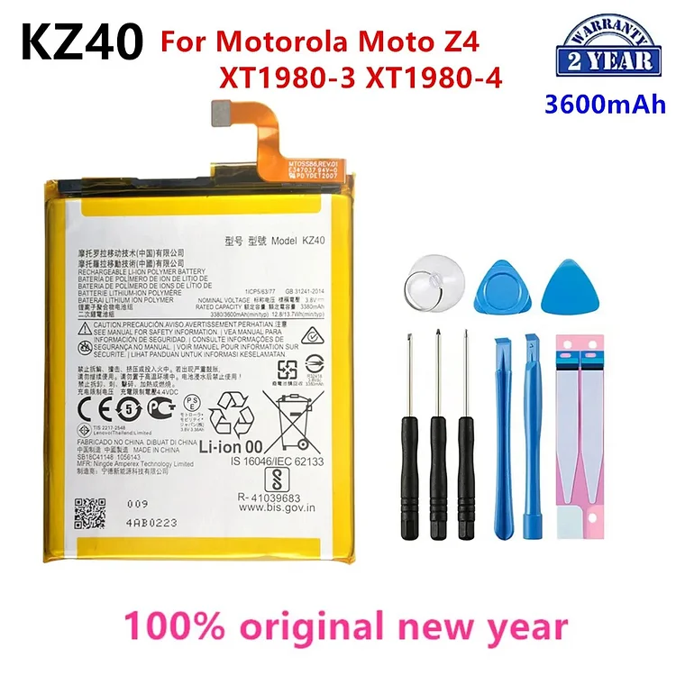 100% Original KZ40 3600mAh Battery For  Motorola Moto Z4 XT1980-3 XT1980-4  Phone Batteries+Tools.