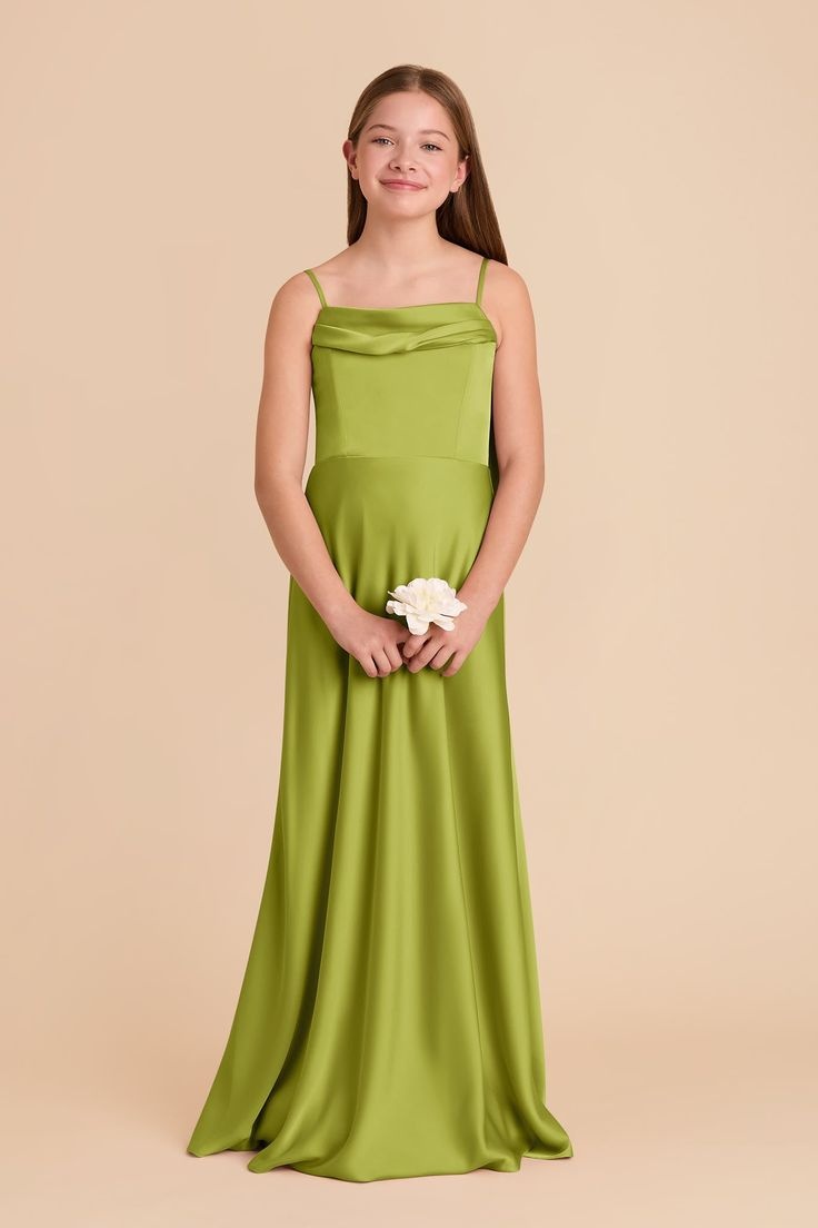 Daisda Spaghetti Straps Sleeveless Square Long Junior Bridesmaid Dress