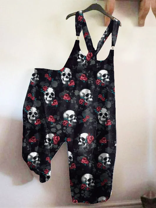 Skull floral printed casual jumpsuit