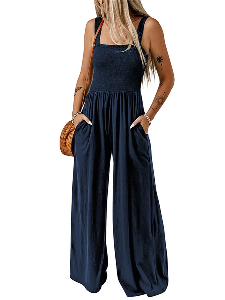 Women's High-waisted Jumpsuit Summer New Sleeveless Strapless Knitted Wide Leg Trousers Jumpsuit-JRSEE