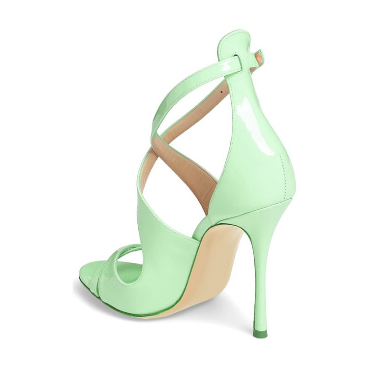 Light Green Stiletto Heels Cross-over Strap Open Toe Sandals |FSJ Shoes