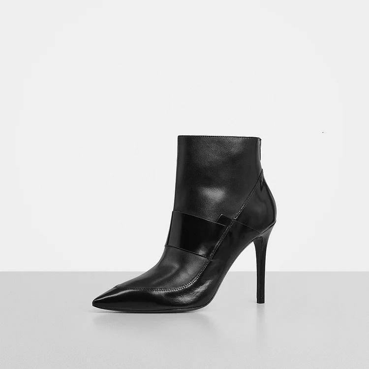 Women's Black Stiletto Heel Ankle Boots Chic Pointy Toe Booties |FSJ Shoes