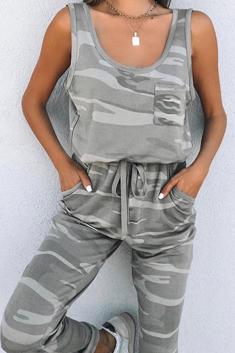 Fashion Camouflage Print Patchwork U Neck Harlan Jumpsuits - Life is Beautiful for You - SheChoic