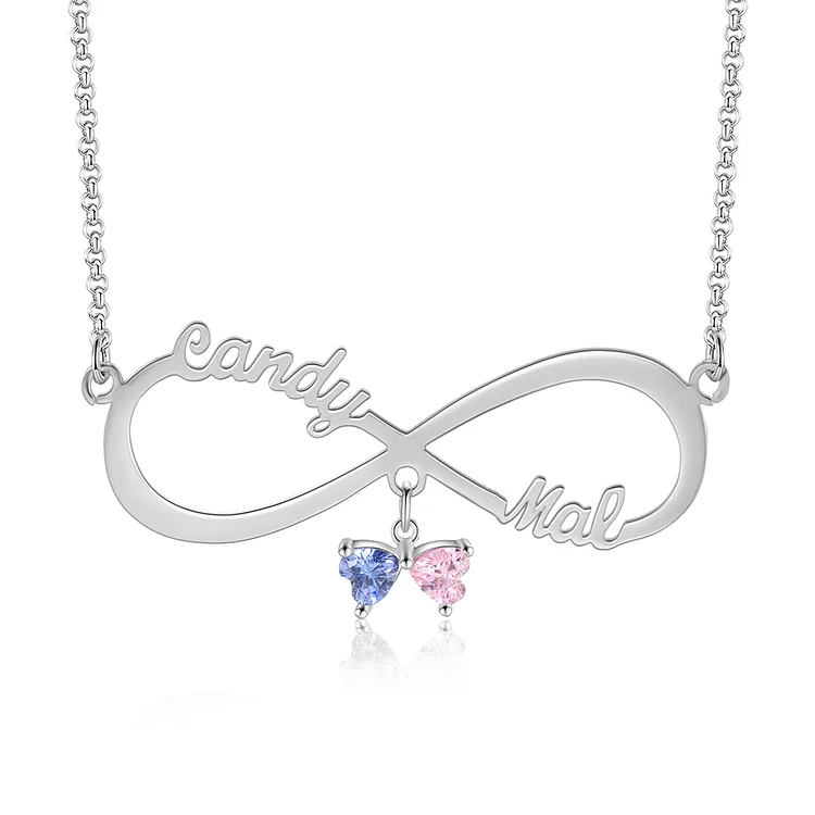 Personalized Infinity Name Necklace with 2 Birthstones Family Necklace