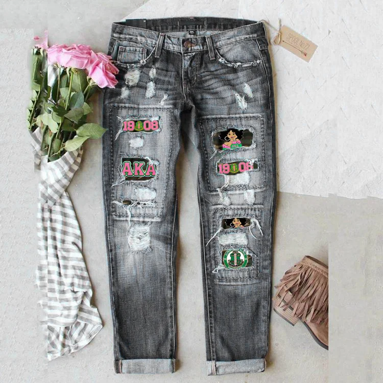 Dark gray fashion straight-leg jeans
