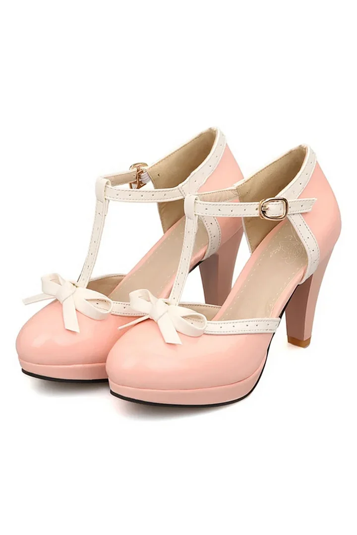 Retro Bow Decor High Heel Shoes