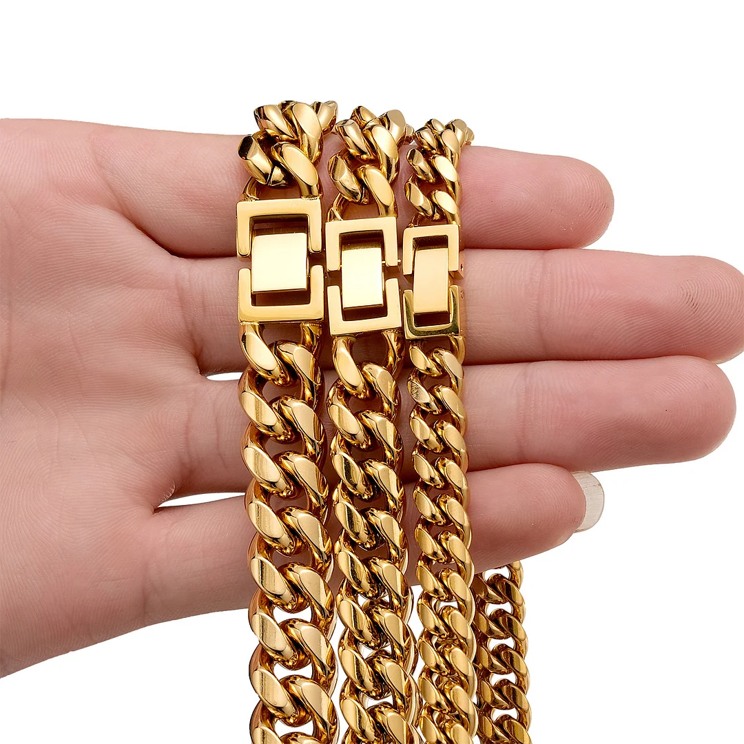 Mens Miami Cuban Link Titanium Stainless Steel Chain Necklace Prong Cuban Chain 16-30inch Length Hip Hop Jewely