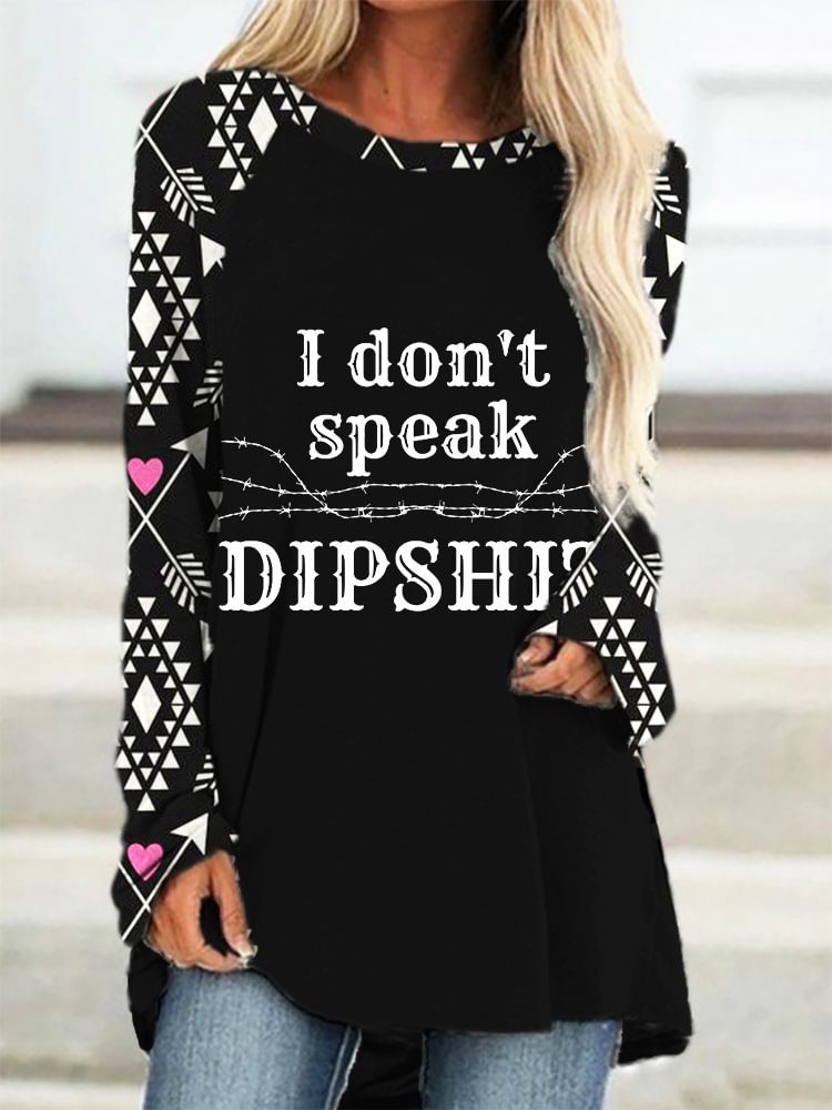 Western Letters Print Long Sleeve T Shirt