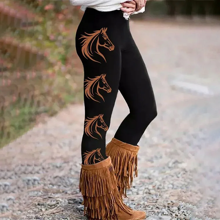 Comstylish Western Horse Print Casual Leggings
