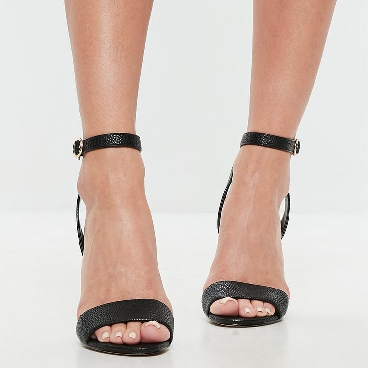 Black Slingback Heels Ankle Strap Sandals Open Toe Cone Heels Sandals |FSJ Shoes