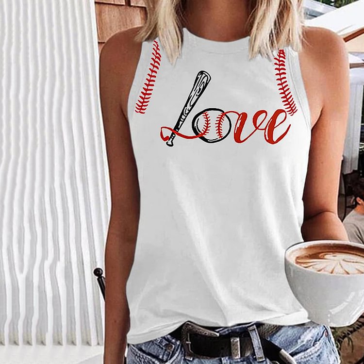 Comstylish Baseball Love Print Sleeveless Tank Top