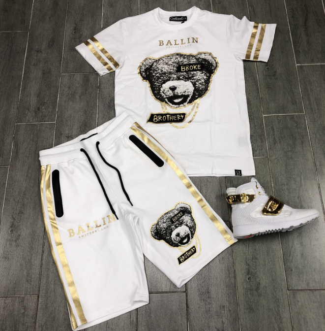 Fashion white bear letter printing suit