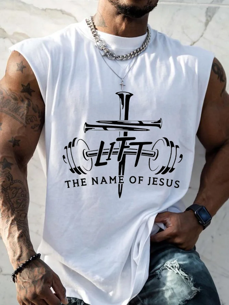 Comstylish Lift The Name Of Jesus Print GYM Vest