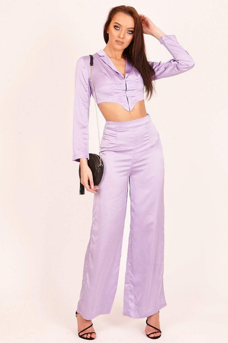 Purple Satin Wide Leg Trousers | KatchMe