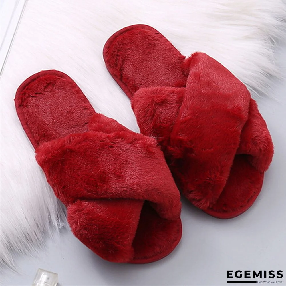 Wine Red Casual Living Solid Color Keep Warm Plush Slippers | EGEMISS
