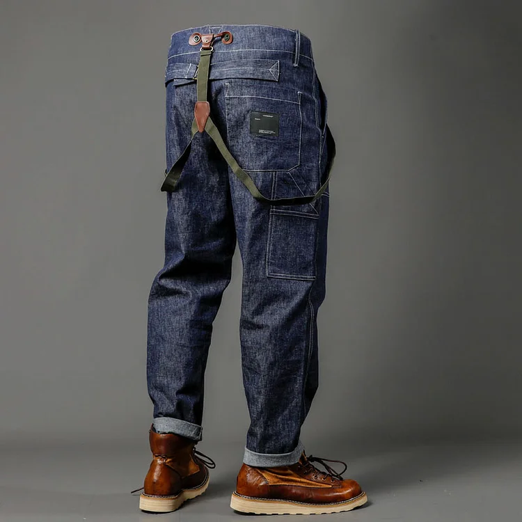 TIMSMEN Loose Plus Size Casual Multi-pocket Denim Straight Pants