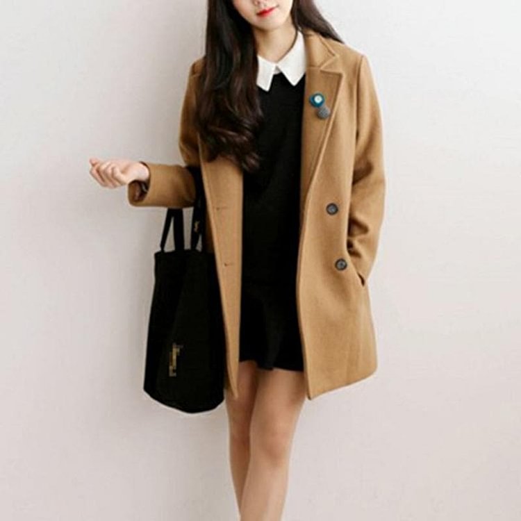 Khaki/Black Sweet Preppy Style Woolen Coat SP1710938