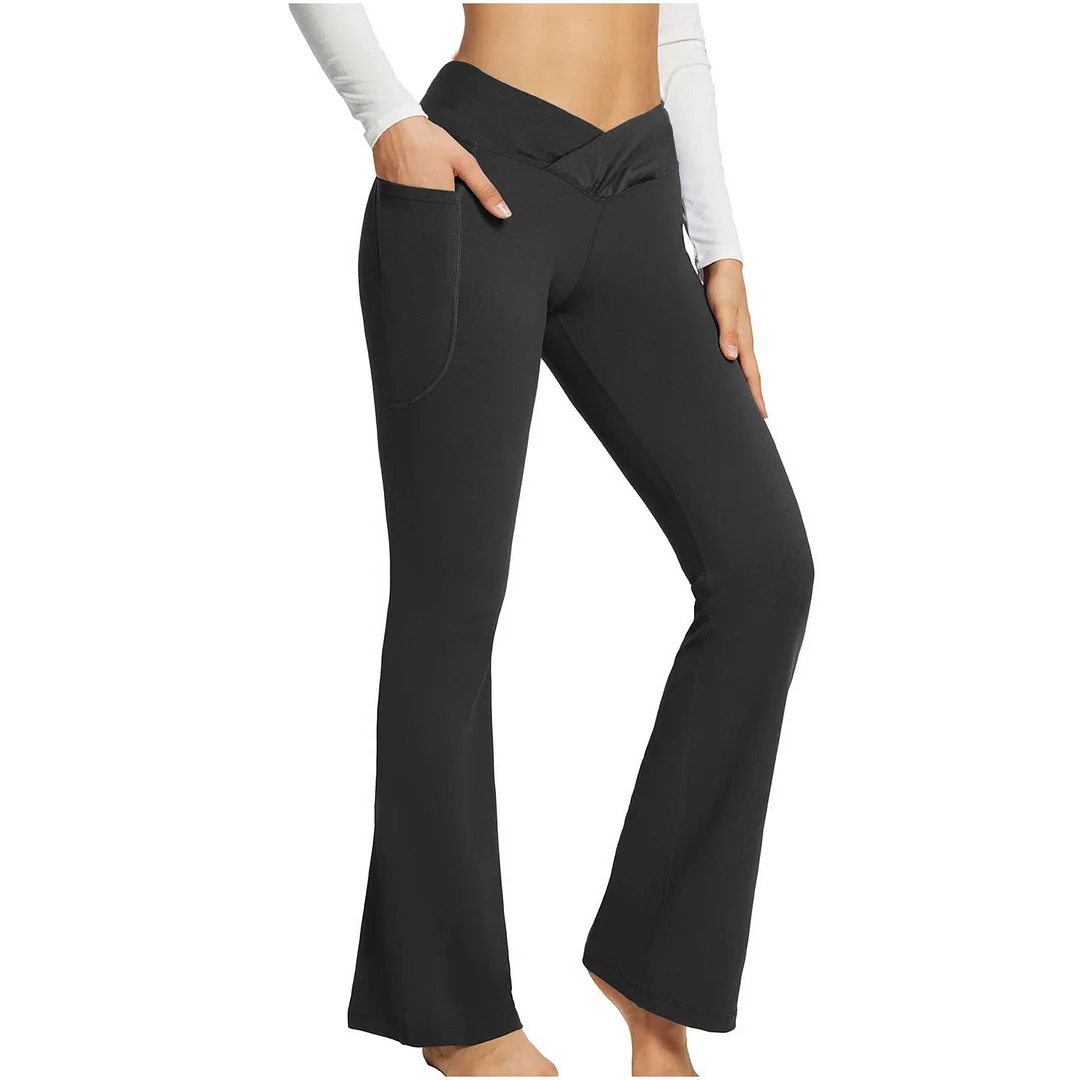 Women's Autumn and Winter Solid Color Casual Micro-lapel High Waist Slim Wide Leg Yoga Fitness Pants Sweatpants-JRSEE