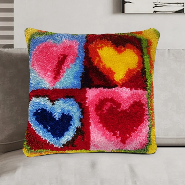 Colorful Hearts Pillowcase Latch Hook Kits for Adult, Beginner and Kid veirousa
