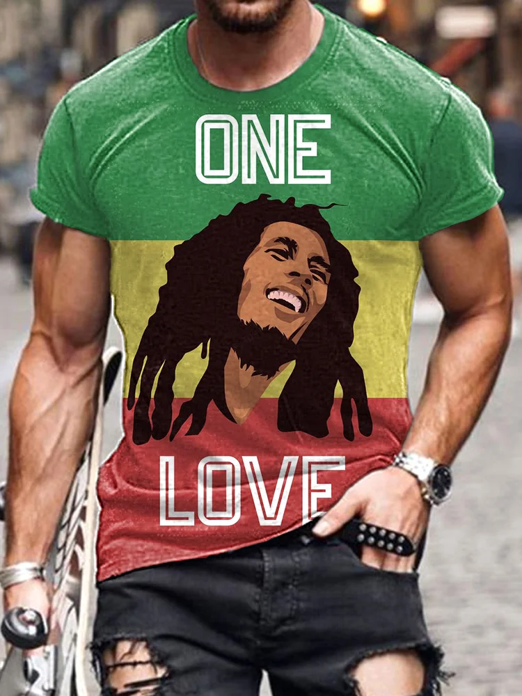 Reggae One Love Print Casual Cotton T-Shirt