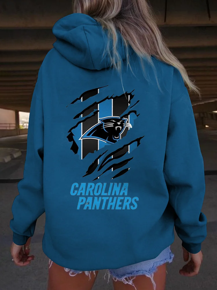 Women's Colorblock Carolina Panthers Football Print Hoodie
