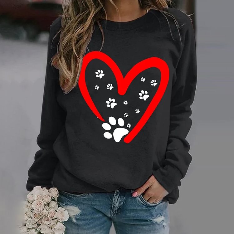 Comstylish Love Dog Paw Print Print Long Sleeve Sweatshirt