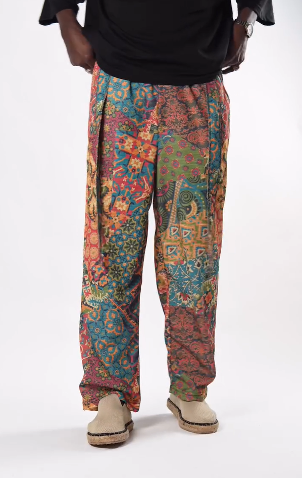 Printed Lace-Up Men's Casual Pants