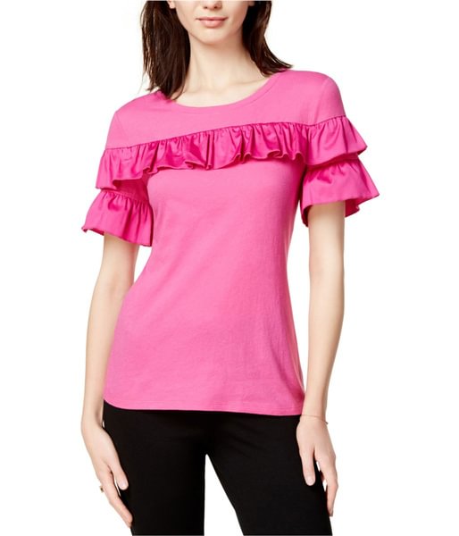 Maison Jules Womens Ruffled Basic T-Shirt - Life is Beautiful for You - SheChoic