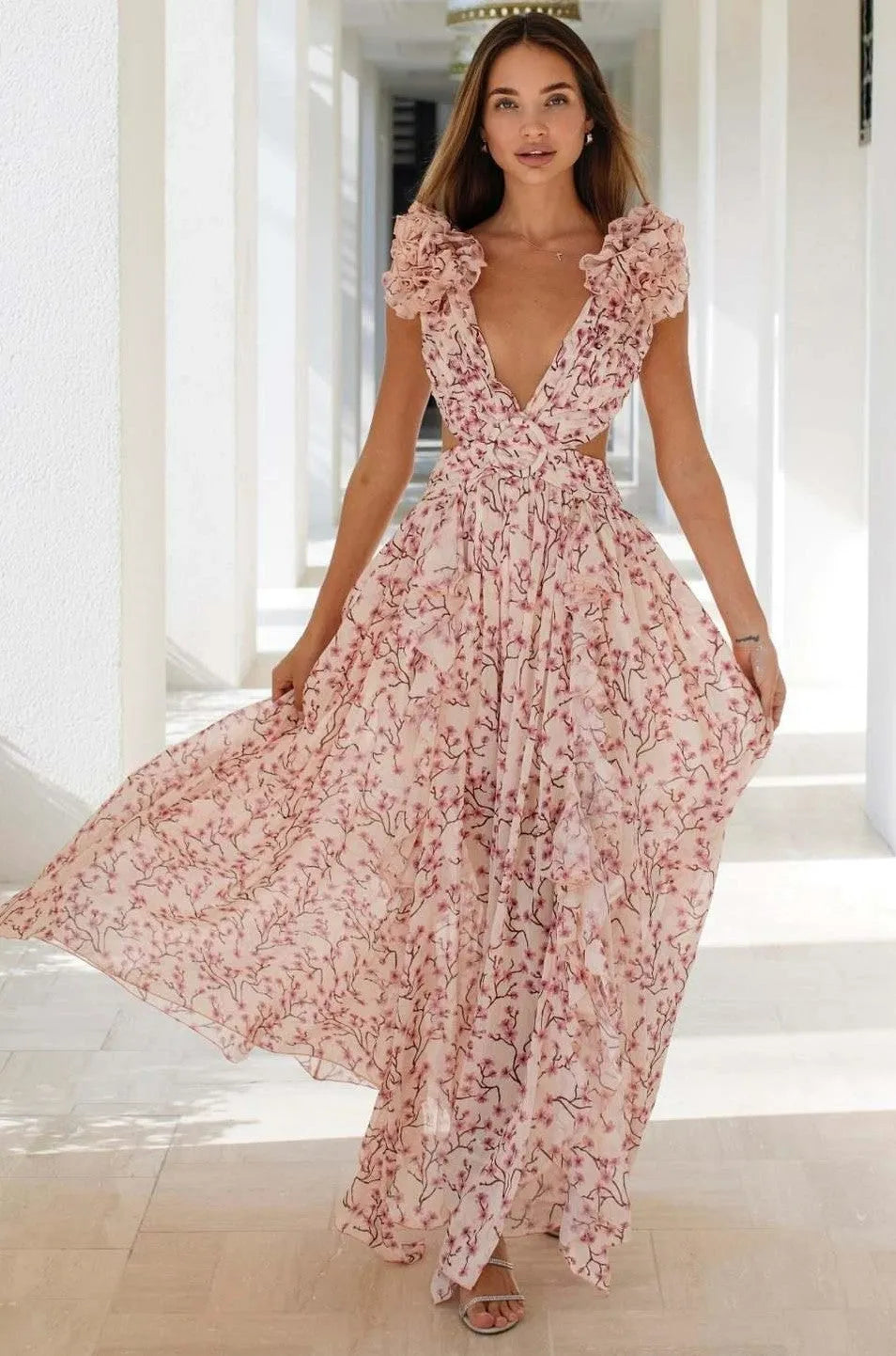 Women's V-Neck Side Slit Midi Dress - Wrap Front Style main image 0